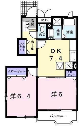 メゾン・ド・クレール(2DK/1階)の間取り写真