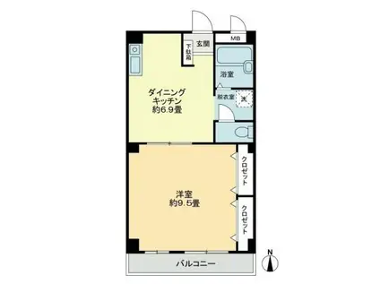 フィネス新開(1DK/1階)の間取り写真