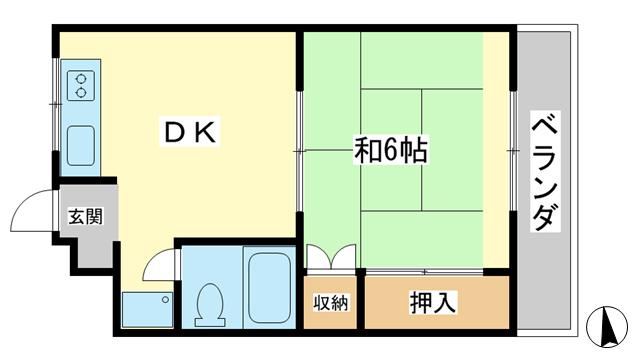 コーポ田寺ファイブ(1DK/2階)の間取り写真