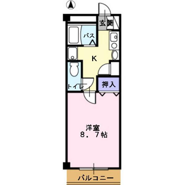 ハピネス(1K/3階)の間取り写真