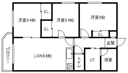 クレストテージ伏見(3DK/4階)の間取り写真