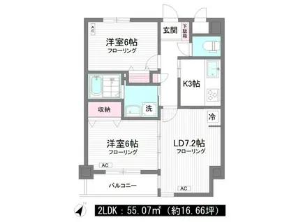 ヴィルヌーブ南麻布(2LDK/4階)の間取り写真