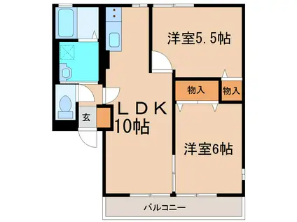 サザンウィンド(2LDK/2階)の間取り写真