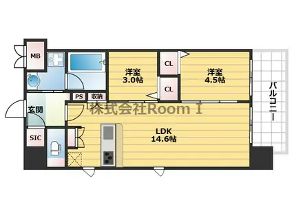スプランディッド本町東DUE(2LDK/7階)の間取り写真