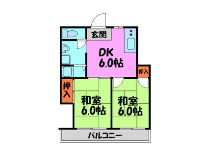 サンハイム桜ガ丘(2DK/2階)の間取り写真