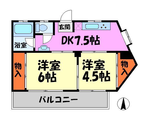 川田ハイツ(3DK/4階)の間取り写真