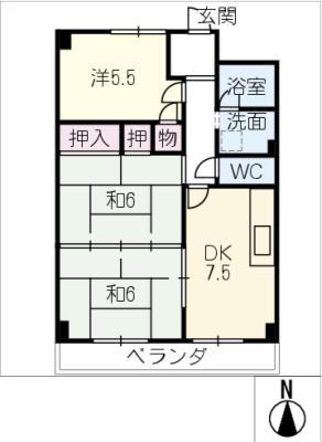 フジハイツ(3DK/7階)の間取り写真