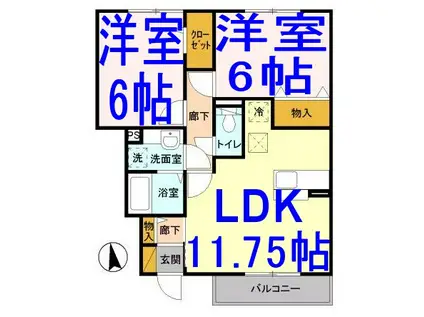 グランベルクB(2LDK/1階)の間取り写真