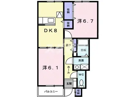 バスケ ド フルール B(2DK/1階)の間取り写真