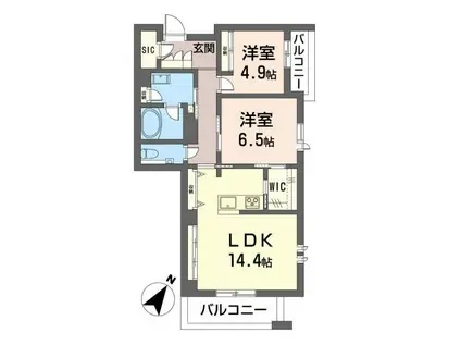 シモンイーストミソノ(2LDK/4階)の間取り写真