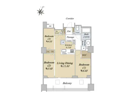 シティハウス横浜(3LDK/8階)の間取り写真