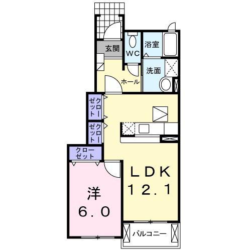 カトレアB(1LDK/1階)の間取り写真