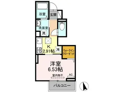 ウイット岩見(1K/1階)の間取り写真