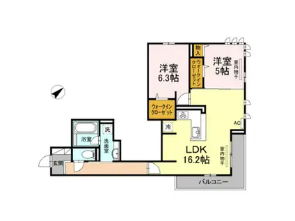 リベラII(2LDK/3階)の間取り写真