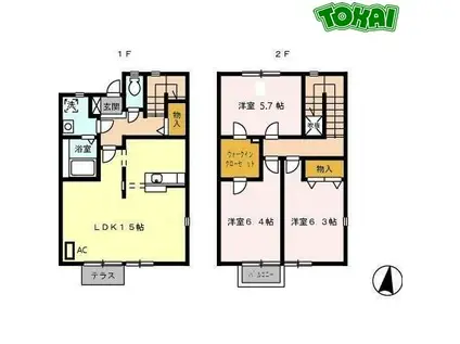 リースランド嬉野 B棟(3LDK/1階)の間取り写真