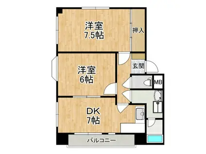 メゾンI(2LDK/4階)の間取り写真