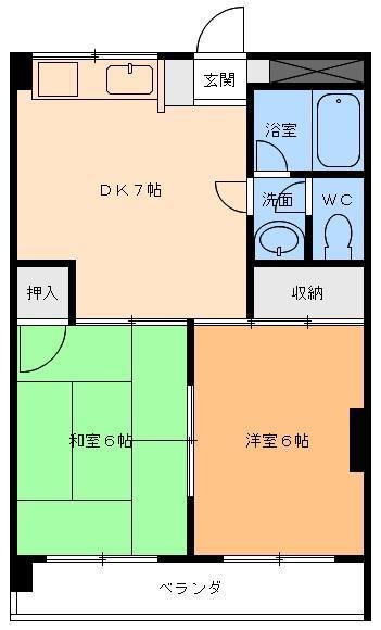 リッチフィールド古川西(2DK/3階)の間取り写真