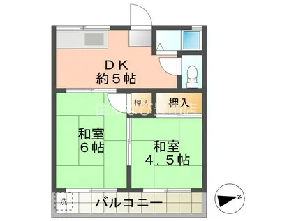 深津荘(2DK/2階)の間取り写真