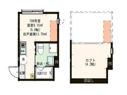 こぐまヴィラ旭丘(ワンルーム/1階)の間取り写真