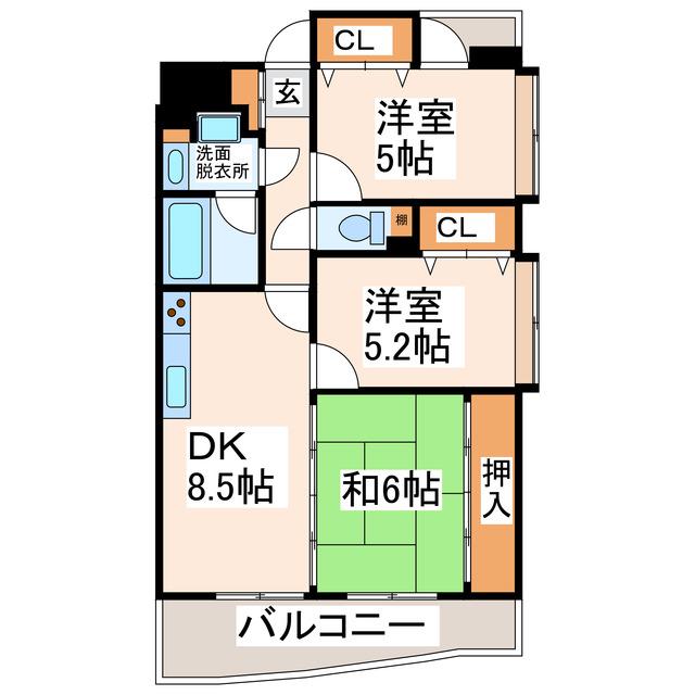 ダイアパレス慶徳(3DK/4階)の間取り写真