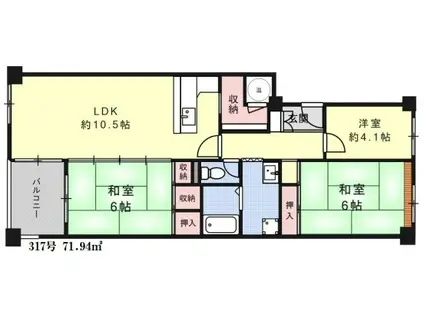 八尾南ハウス(3LDK/3階)の間取り写真