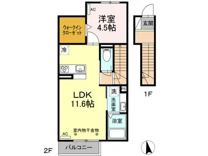 グランテージ上浜(1LDK/2階)の間取り写真