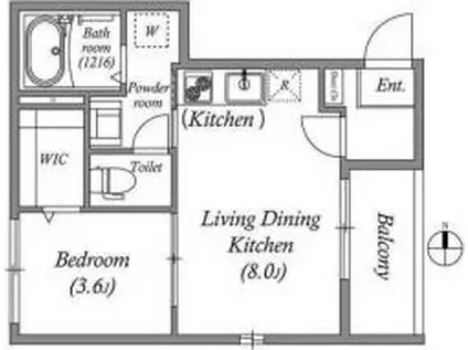 エディフィッシオ椥辻(1LDK/2階)の間取り写真