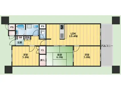 インペリアル南ヶ丘(3LDK/2階)の間取り写真