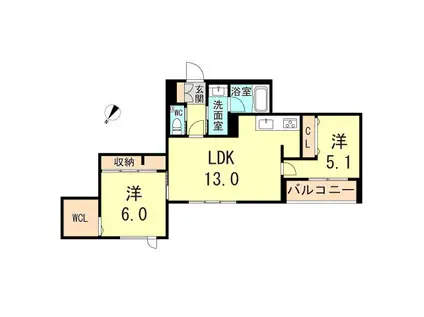 シャーメゾンガーデンズ セリシール高羽 東館(2LDK/3階)の間取り写真