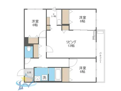 ZABO HILLS TOYOHIRA イースト・ウエスト(3LDK/4階)の間取り写真