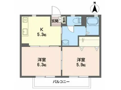 ショコラハウスII(2K/2階)の間取り写真