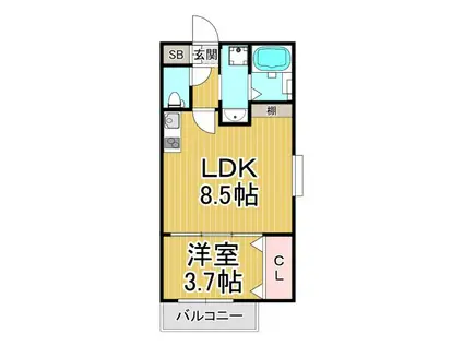 SMITH武庫川(1LDK/3階)の間取り写真