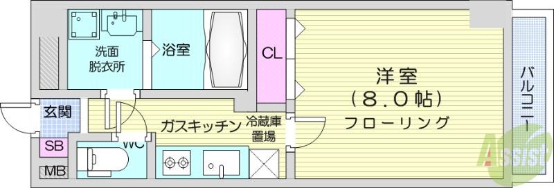ボヌール・旭(1K/2階)の間取り写真