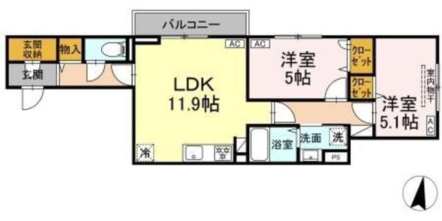 セレスティア向山(2LDK/2階)の間取り写真