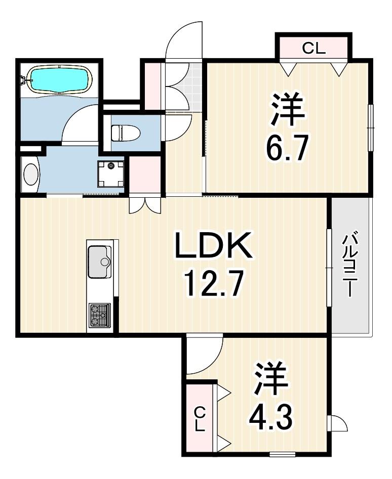 へーベルメゾンさくら夙川(2LDK/2階)の間取り写真