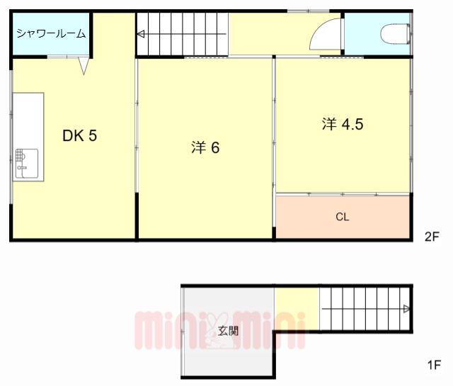 西難波町6丁目文化(2DK/2階)の間取り写真