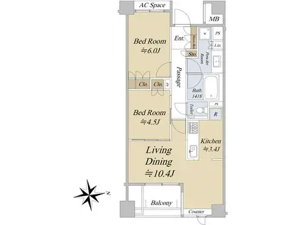 ヴィークコート市谷加賀町(2LDK/4階)の間取り写真