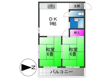ピースハイツ長堂A棟(2DK/1階)の間取り写真