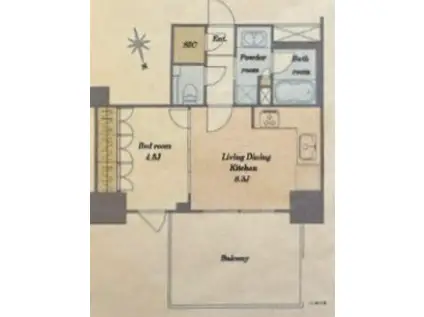 プレシス東麻布(1LDK/6階)の間取り写真