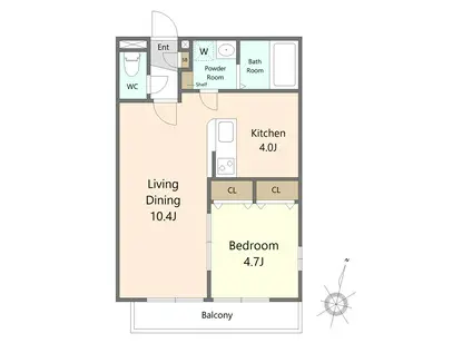 アムール・オオモリシーサイド(1LDK/2階)の間取り写真