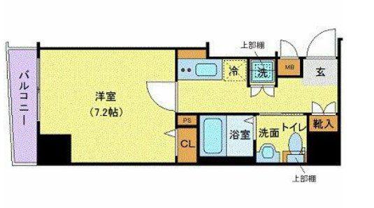 ガリシア日本橋水天宮Ⅱ(1K/2階)の間取り写真