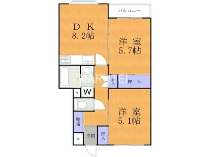 ベルウッドコート(2DK/3階)の間取り写真