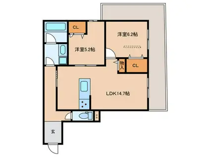 D-RESIDENCE荘園B(2LDK/3階)の間取り写真