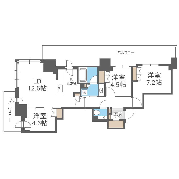 ザ・札幌タワーズ ウエストタワー(3LDK/5階)の間取り写真