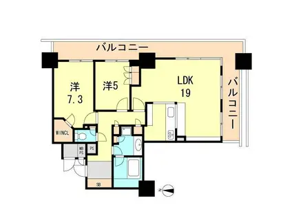 ライオンズタワー神戸旧居留地(2LDK/6階)の間取り写真