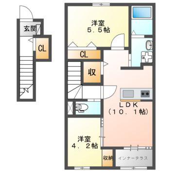 コンフォール青山(2LDK/2階)の間取り写真