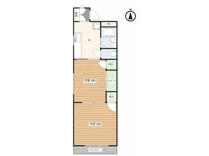 ウッドベルハイツ(2K/3階)の間取り写真