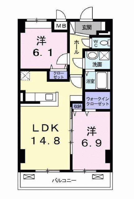エアリーヒルズ芦屋(2LDK/4階)の間取り写真
