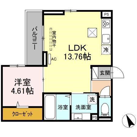 D-ROOM箱崎(1LDK/2階)の間取り写真