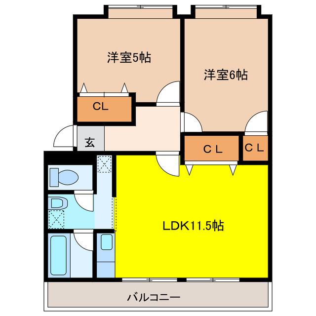 オークマンション(2LDK/3階)の間取り写真